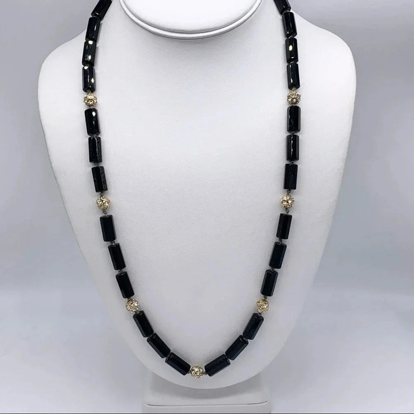 J. Crew Jewelry - J. Crew Black Beaded & Pave Ribbon Tie Necklace